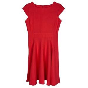 NWOT Sandra Darren Coral Red Texture Knit Fit & Flare Dress Women's Size 8